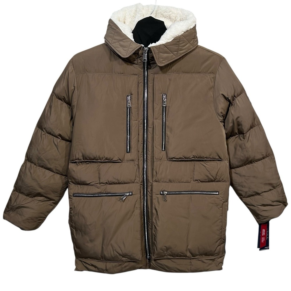 Tommy Hilfiger Men's Heavyweight Jacket Quilted Parka Coat Size M Khaki Hooded